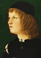 Portret van een jongeling, buste-lengte, in een donkere muts, c.1475
