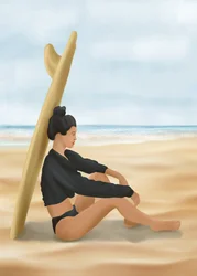 Strand, surfen, vrouw