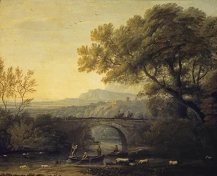 Frans:  Paysage avec un pont Landschap met een brug