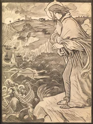 Christus ziet de discipelen zwoegen aan de roeispaan