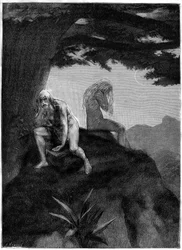 Adam en Eva. Tekening door Meaulle, illustratie van het gedicht van Victor Hugo 