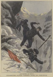 Franse Chasseurs Alpins bergtroepen vallen over een afgrond