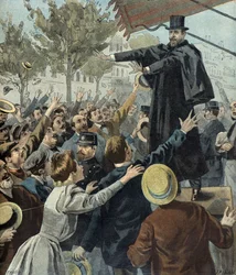 Paul deroulede tijdens een demonstratie in parijs in 1898 (gravure)
