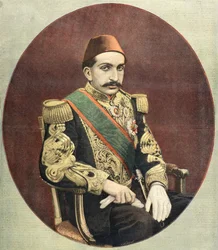 Portret van Abdul Hamid Khan, sultan van het Ottomaanse Rijk 1897 (Gravure)