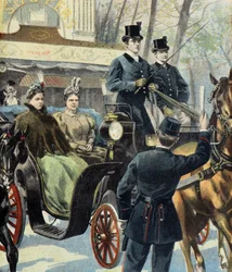 De Nederlandse regentes Emma de Waldeck Pyrmont en de toekomstige koningin Wilhelmine, Parijs