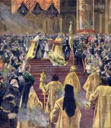 De kroning van tsaar Nicolaas II en tsarina Aleksandra van Rusland
