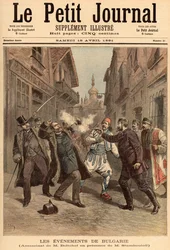 Gebeurtenissen in Bulgarije: de moord op de heer Beltchef in aanwezigheid van Stefan Stambolov (1854-95), uit ‘Le Petit Journal’, 18 april 1891
