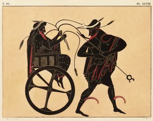 Afdruk van de decoratie op een Griekse amphora, met Triptolemus en Hermes, ca. 1858