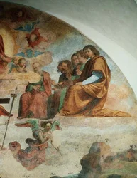 Het Laatste Oordeel, detail met de Apostelen links van Christus