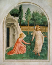 Noli me tangere en Christus ontmoet Maria Magdalena in de tuin