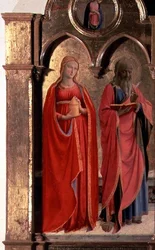 Maagd en Kind op de Troon met Vier Engelen, detail van St. Johannes de Evangelist en Maria Magdalena, uit het Polittico di San Domenico (detail)