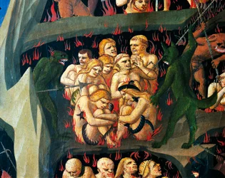 Hel met demonen die de luien straffen (detail)