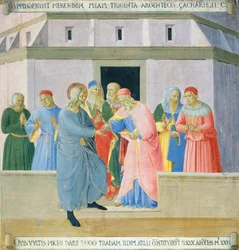 Inzetstuk met Judas die de beloning ontvangt