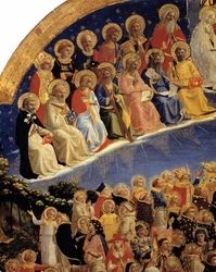 Het laatste oordeel: detail van de heiligen in het paradijs. Schilderij van Guido di Pietro (Fra Angelico)