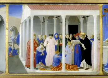 De heilige Dominicus (1170-1221) wekt Napoleone Orsini tot leven, het onderste deel (de predella) van de 