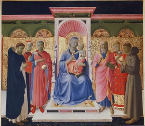 Maagd en kind met zes heiligen, Petrus, Cosmas en Damianus, Johannes, Laurentius en Franciscus (detail)