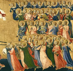 Christus verheerlijkt in het hemelse hof, detail van musicerende engelen aan de rechterzijde, 1419-35 (detail van 4052)
