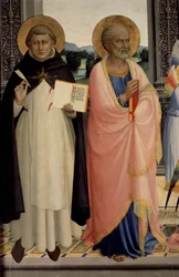 Polyptiek van Sint Dominicus die een madonna en kind met heiligen voorstelt