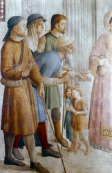 St. Laurentius geeft aalmoezen aan de armen (detail), midden 15e eeuw