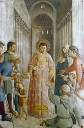 St. Laurentius geeft aalmoezen aan de armen, midden 15e eeuw