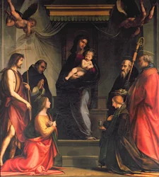Madonna en kind met heiligen