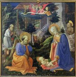 Aanbidding van het Kind met HH. Hilary, Jerome, Maria Magdalena en engelen