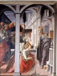 De Annunciatie, detail (Engel Gabriel en Maagd Maria)