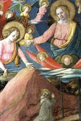 De dood van St. Hiëronymus met Inghirami als schenker, detail met de hemelse schare en engelen, 1459-60