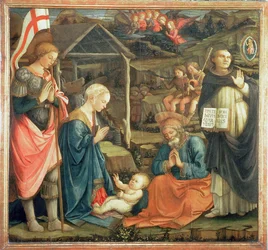 De Geboorte met SS. Michael en Dominic, 1470