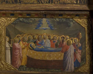 De dood van de Maagd De Annunciatie retabel met 5 Predella scènes, 1430-1432