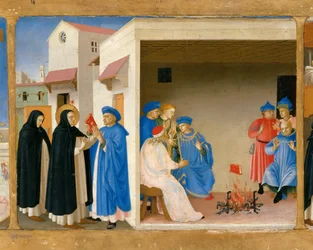Het dispuut van de heilige Dominicus en het wonder van het boek, predella van het retabel De kroning van