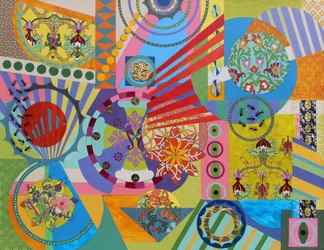 In mijn tuin zijn vele kleuren, 2024 (gemengde techniek op doek)