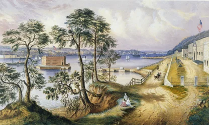 Staten Island en de Narrows vanaf Fort Hamilton, N.Y., c.1861