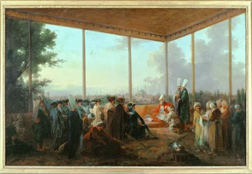 Audiëntie gegeven aan de graaf van Saint-Priest door de grootvizier Aimali Carac, 18 maart ... (schilderij op doek)