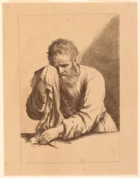 Oude man huilend, naar een tekening van Guercino