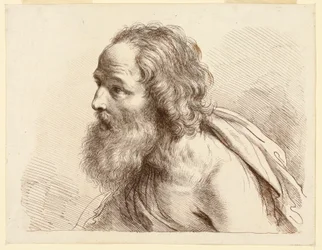 Portret van een oude man met een baard en blote schouders