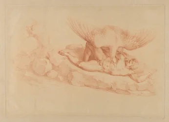 Prometheus, naakt, geketend aan een rots, kijkend naar een adelaar boven hem, 1795