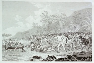 De dood van kapitein Cook, c.1783 (gravure)