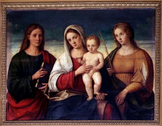 Maagd met kind omringd door Sint Johannes de Evangelist en Sint Catharina van Alexandrië