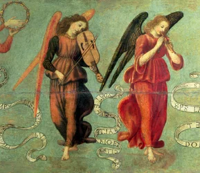 Engelen die viool en fluit spelen, circa 1475-97, detail van 64871