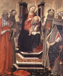 Madonna en Kind met SS. Hiëronymus, Franciscus van Assisi, Antonius van Padua en Lodewijk van Toulouse