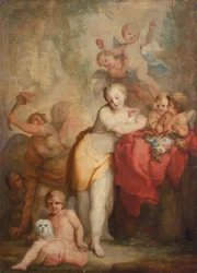 Allegorie op ondeugd en deugd (olieverf op doek)