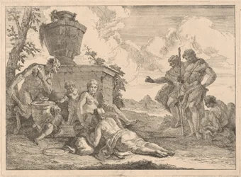 Een Sater met een Staf en Zeven Andere Figuren