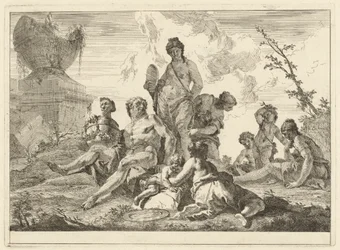 Venus en Vulcanus met drie nimfen en drie cupido