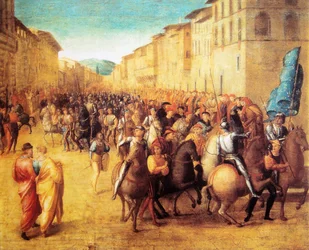 Franse troepen onder Karel VIII trekken Florence binnen 17 november 1494 door Francesco Granacci