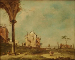 Capriccio, fantasielandschap met gebouwen aan de lagune
