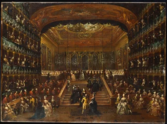 Het diner en bal in het Teatro San Benedetto Venetië, ter ere van de Conti Del Nord, 22 januari 1782