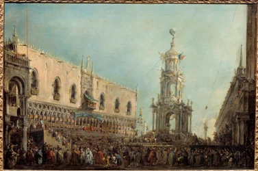 De Doge van Venetië woont de Gras Donderdag vieringen bij op Piazzetta di San Marco