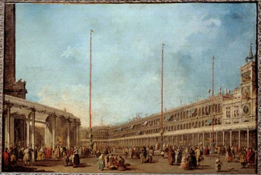 De doge van Venetië volgt de processie van het Corpus Domini op het San Marcoplein