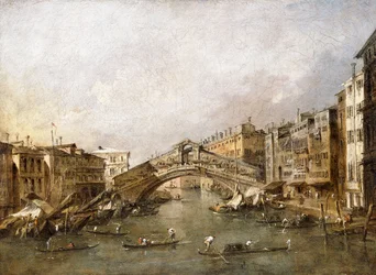 De Rialtobrug, Venetië, met gondels op de voorgrond